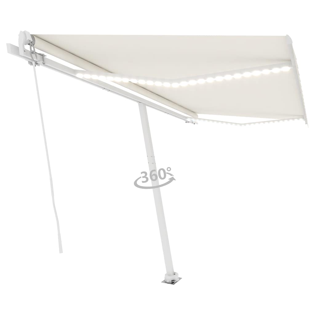 vidaXL Copertină retractabilă manual cu LED, crem, 400x300 cm