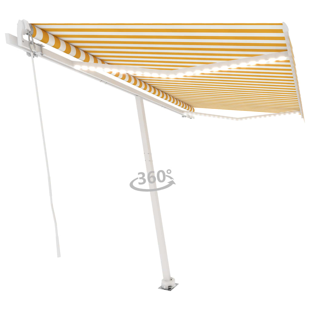 vidaXL Copertină retractabilă manual cu LED, galben și alb, 450x300 cm