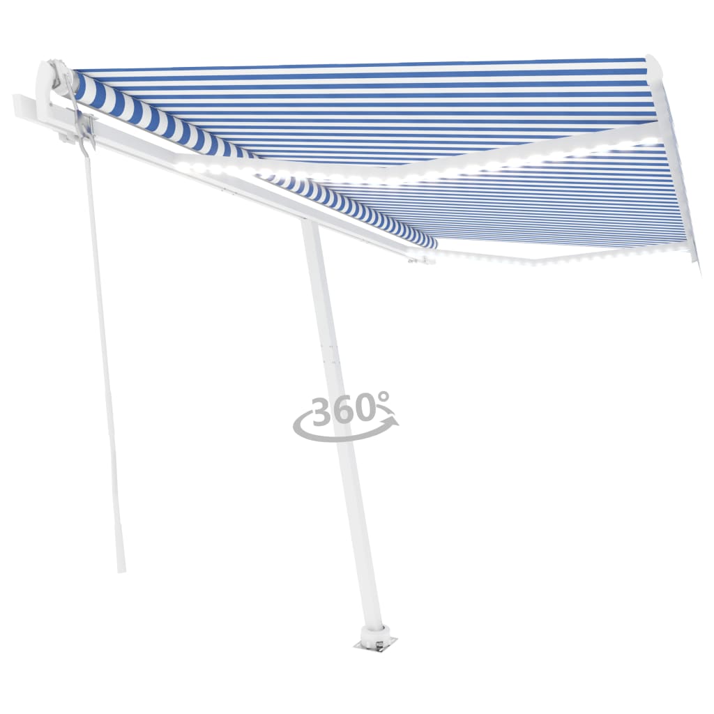 vidaXL Copertină automată senzor vânt/LED, albastru și alb, 450x300 m vidaXL Copertină automată senzor vânt/LED, albastru și alb, 450x300 m