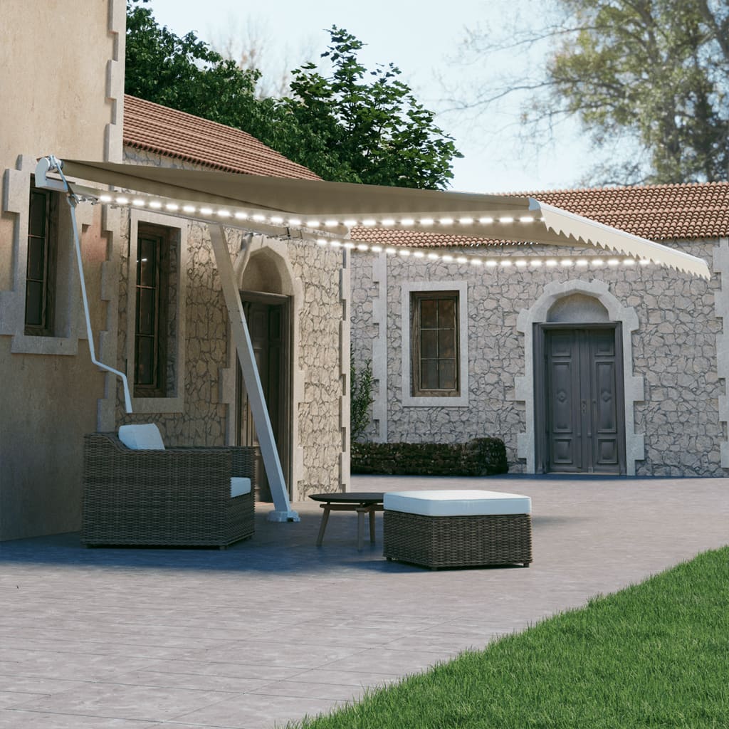 vidaXL Copertină automată cu senzor vânt & LED, crem, 450x300 cm vidaXL Copertină automată cu senzor vânt & LED, crem, 450x300 cm