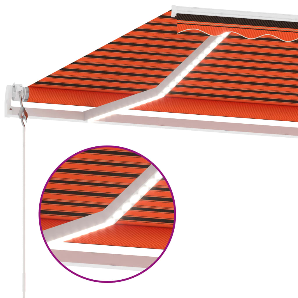 vidaXL Copertină automată senzor vânt/LED portocaliu/maro, 450x300 cm vidaXL Copertină automată senzor vânt/LED portocaliu/maro, 450x300 cm
