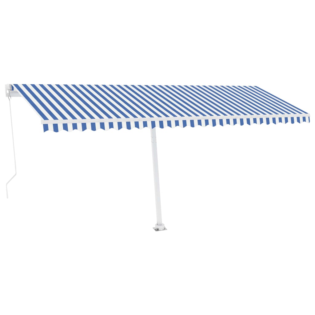 vidaXL Copertină retractabilă manual cu LED, albastru & alb 500x300 cm