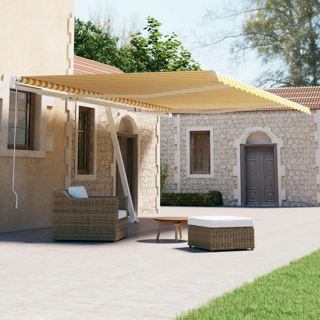 vidaXL Copertină autonomă retractabilă automat galben&alb 500x300 cm vidaXL Copertină autonomă retractabilă automat galben&alb 500x300 cm