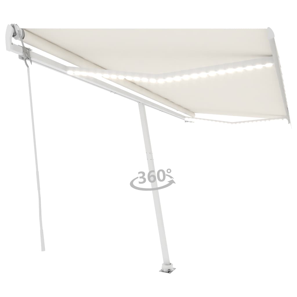 vidaXL Copertină automată cu senzor vânt & LED, crem, 500x300 cm