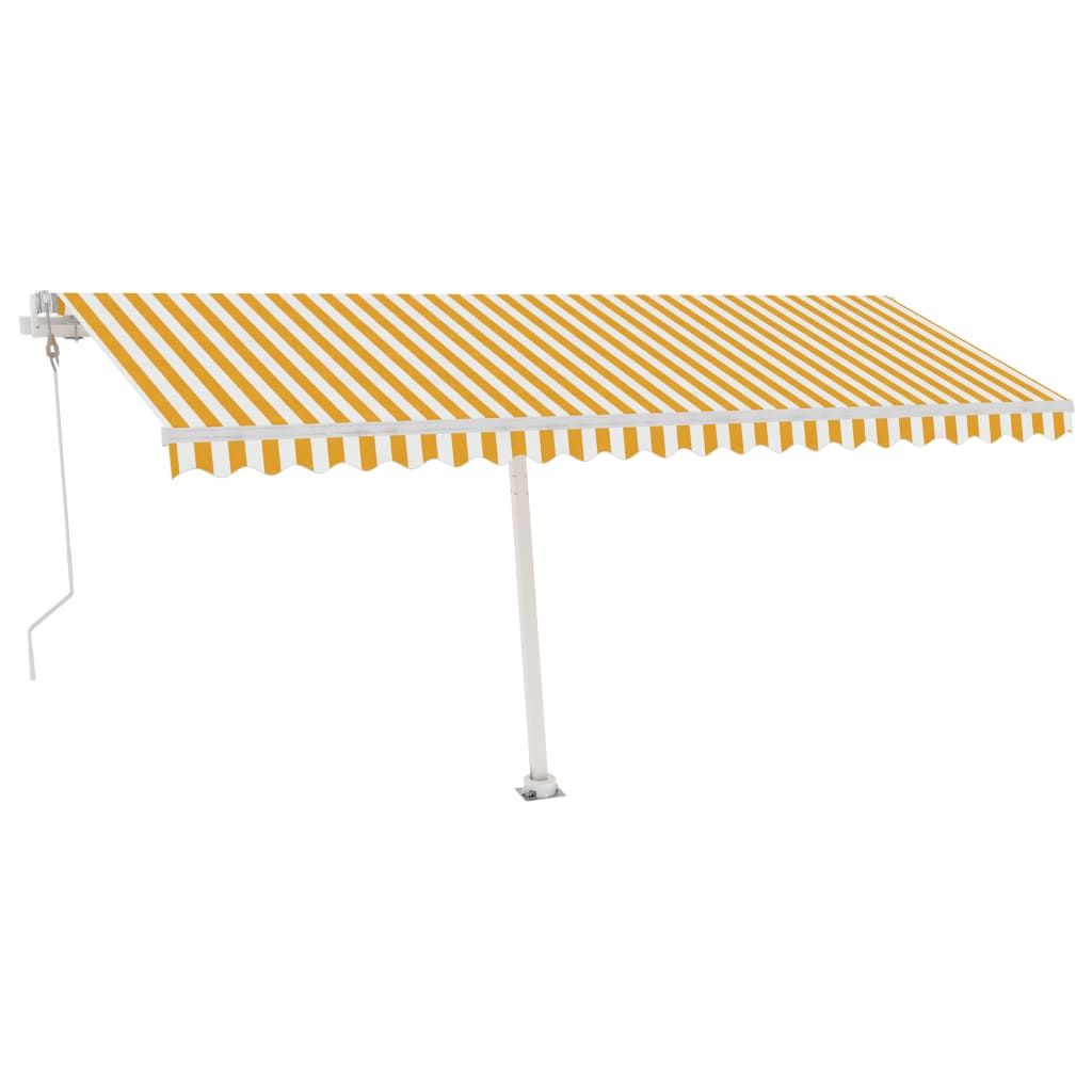 vidaXL Copertină automată cu senzor vânt & LED, galben&alb, 500x300 cm vidaXL Copertină automată cu senzor vânt & LED, galben&alb, 500x300 cm