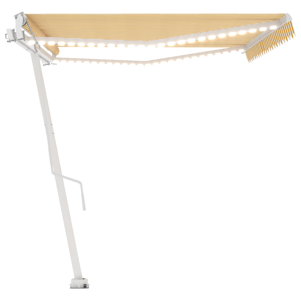 vidaXL Copertină automată cu senzor vânt & LED, galben&alb, 500x300 cm vidaXL Copertină automată cu senzor vânt & LED, galben&alb, 500x300 cm