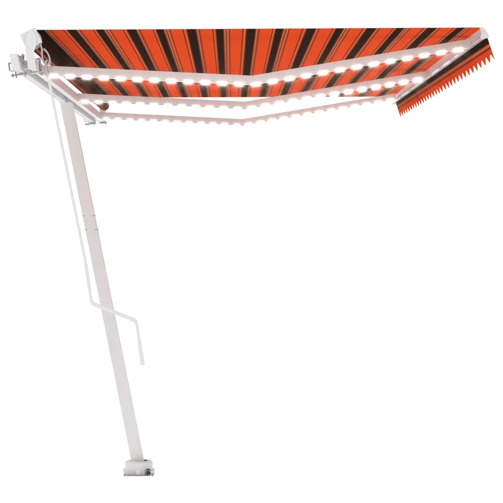 vidaXL Copertină retractabilă manual, LED, portocaliu&maro, 600x300 cm
