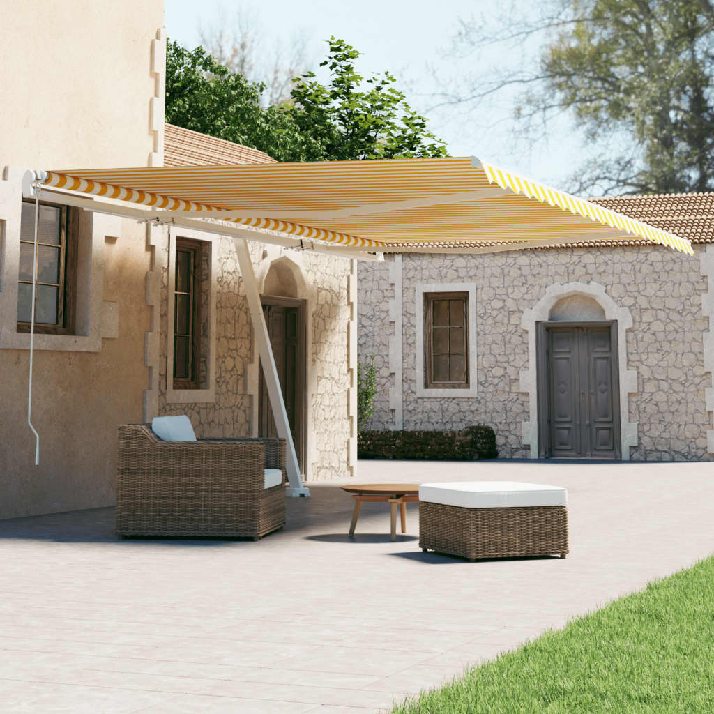 vidaXL Copertină autonomă retractabilă automat galben&alb 600x300 cm vidaXL Copertină autonomă retractabilă automat galben&alb 600x300 cm