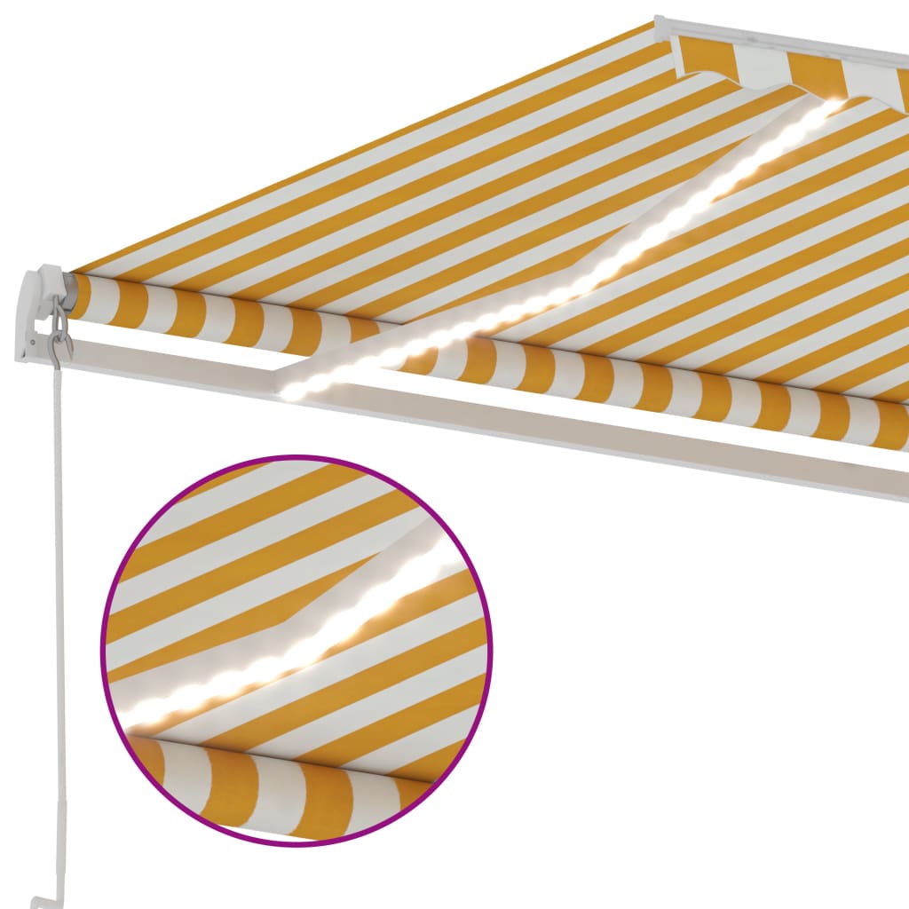vidaXL Copertină retractabilă manual cu LED, galben și alb, 400x350 cm