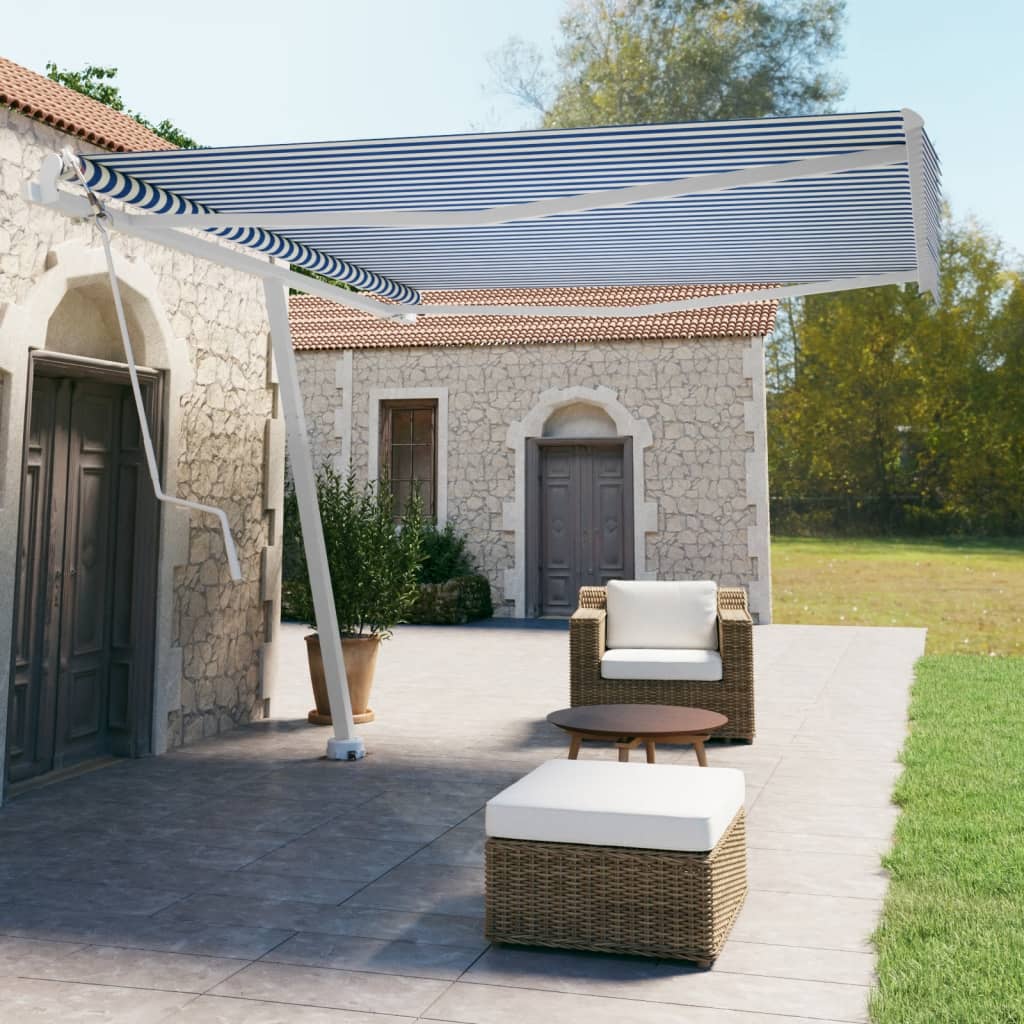 vidaXL Copertină autonomă retractabilă automat albastru&alb 400x350 cm vidaXL Copertină autonomă retractabilă automat albastru&alb 400x350 cm