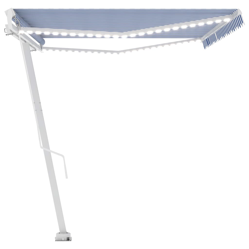 vidaXL Copertină retractabilă manual cu LED, albastru&alb, 500x350 cm