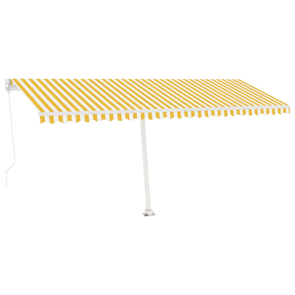 vidaXL Copertină retractabilă manual cu LED, galben și alb, 500x350 cm