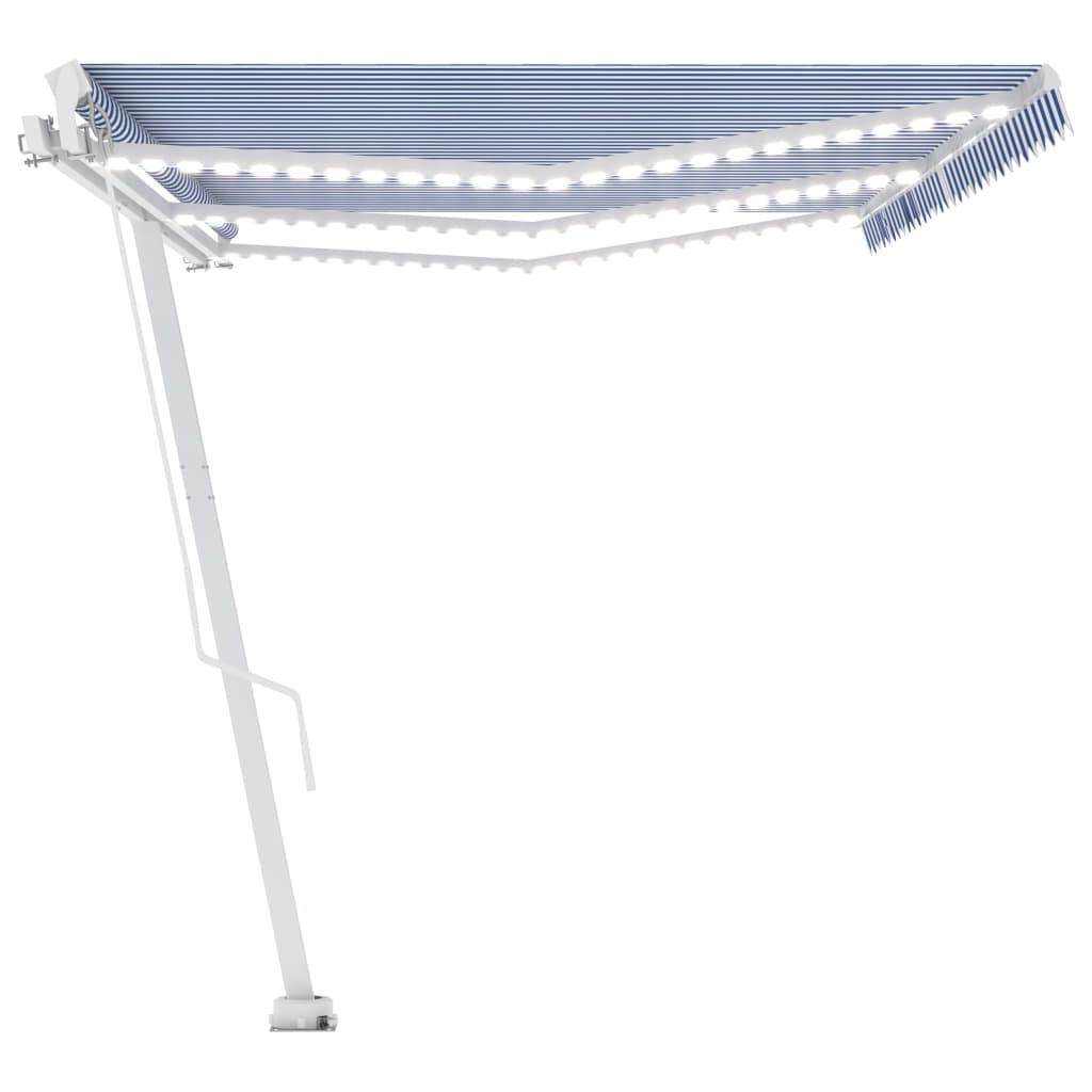 vidaXL Copertină retractabilă manual LED, albastru și alb, 600x350 cm