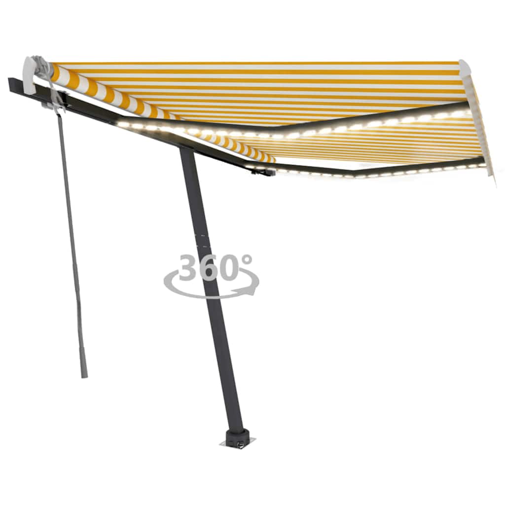 vidaXL Copertină retractabilă manual cu LED galben și alb 300x250 cm vidaXL Copertină retractabilă manual cu LED galben și alb 300x250 cm