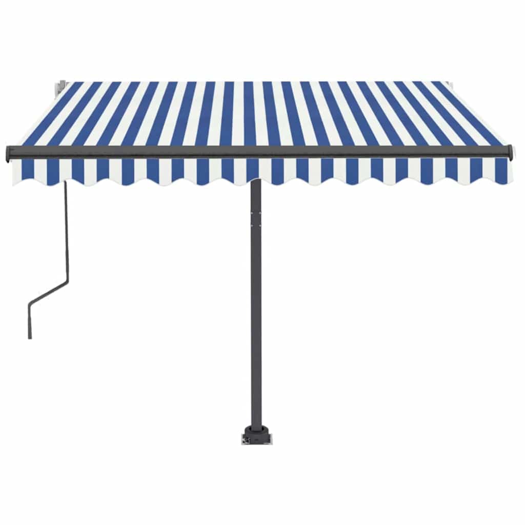 vidaXL Copertină retractabilă manual cu LED, albastru&alb, 350x250 cm