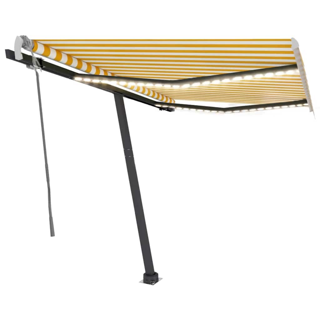 vidaXL Copertină retractabilă manual cu LED, galben și alb, 350x250 cm