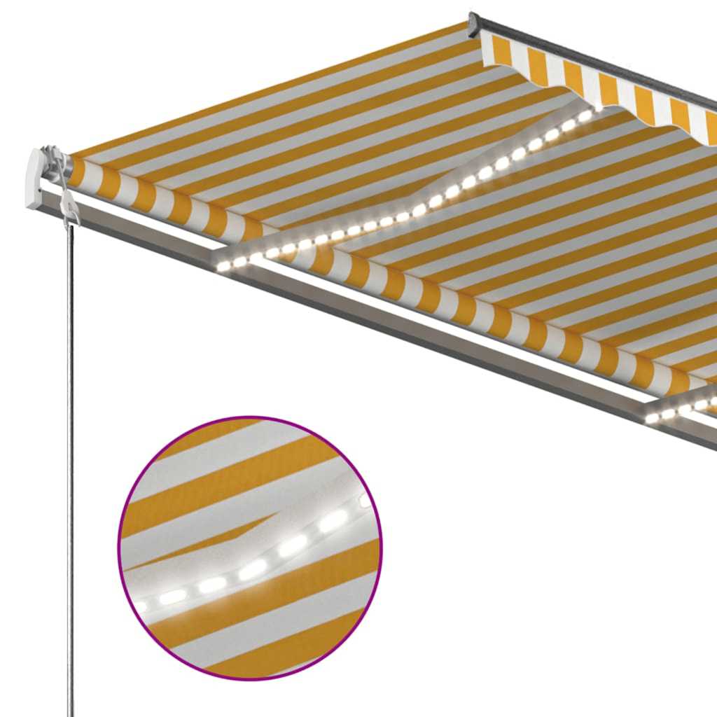 vidaXL Copertină retractabilă manual cu LED, galben și alb, 350x250 cm
