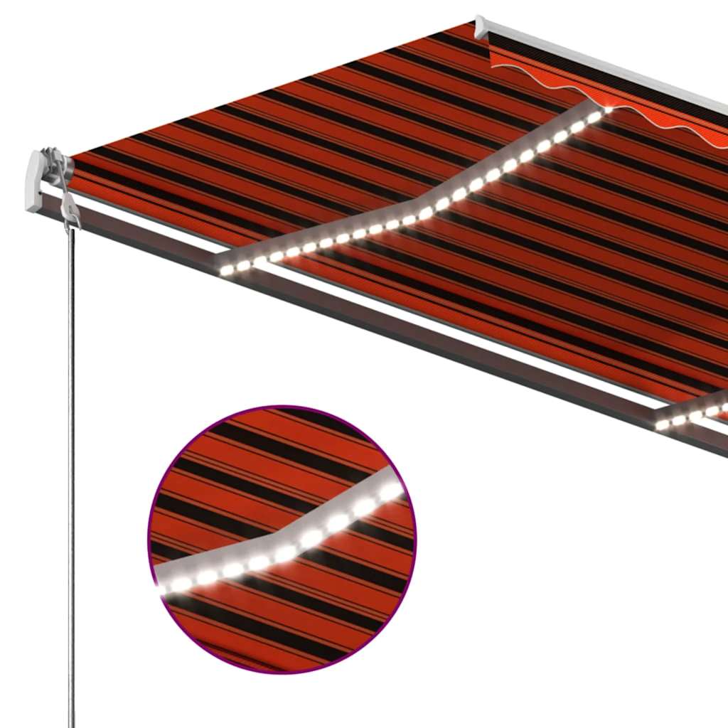 vidaXL Copertină retractabilă manual cu LED portocaliu&maro 350x250 cm