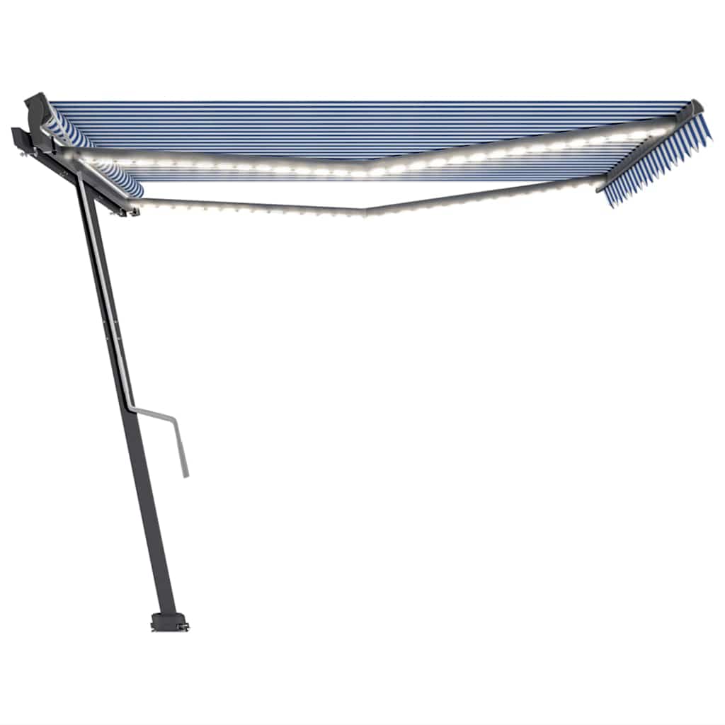 vidaXL Copertină retractabilă manual cu LED, albastru&alb, 400x300 cm vidaXL Copertină retractabilă manual cu LED, albastru&alb, 400x300 cm