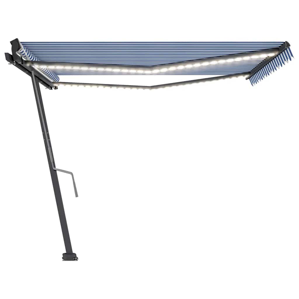vidaXL Copertină retractabilă manual cu LED, albastru&alb, 450x300 cm