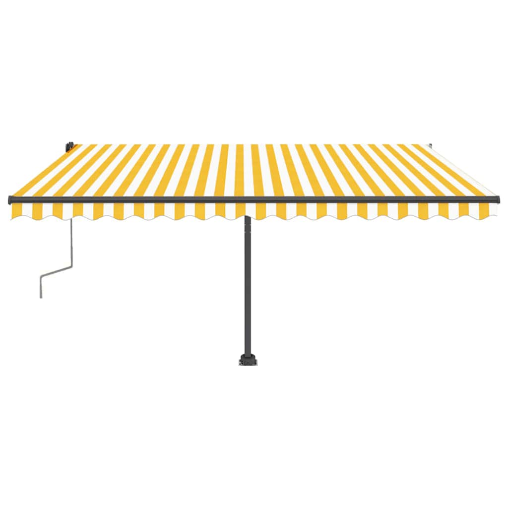 vidaXL Copertină retractabilă manual cu LED, galben și alb, 450x300 cm