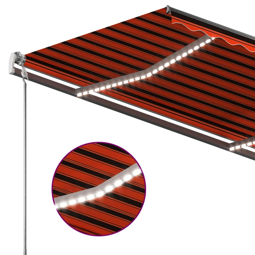 vidaXL Copertină retractabilă manual cu LED portocaliu&maro 450x300 cm