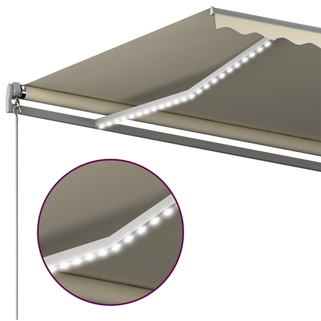 vidaXL Copertină automată cu senzor vânt & LED, crem, 450x300 cm