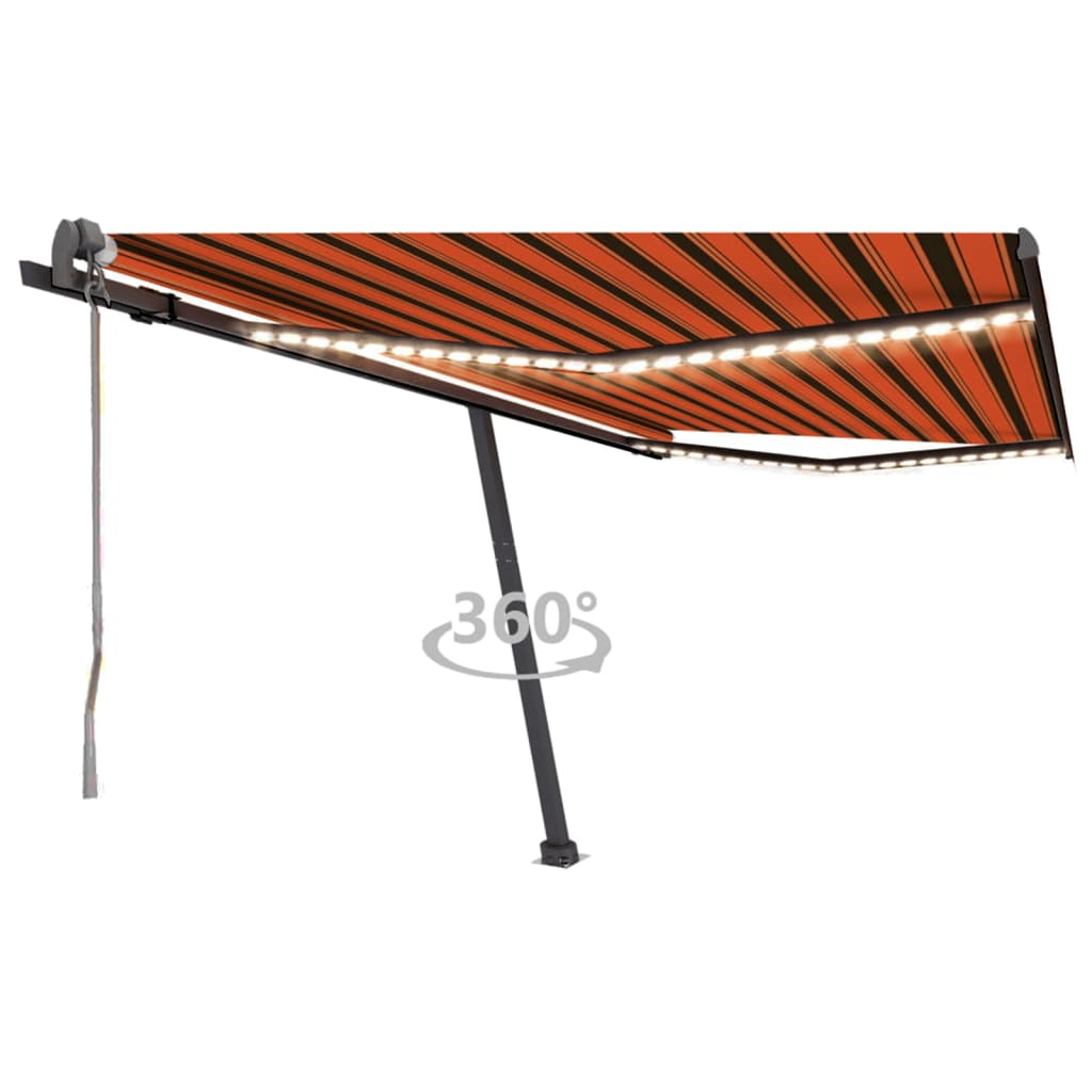 vidaXL Copertină automată senzor vânt&LED portocaliu&maro, 450x300 cm vidaXL Copertină automată senzor vânt&LED portocaliu&maro, 450x300 cm