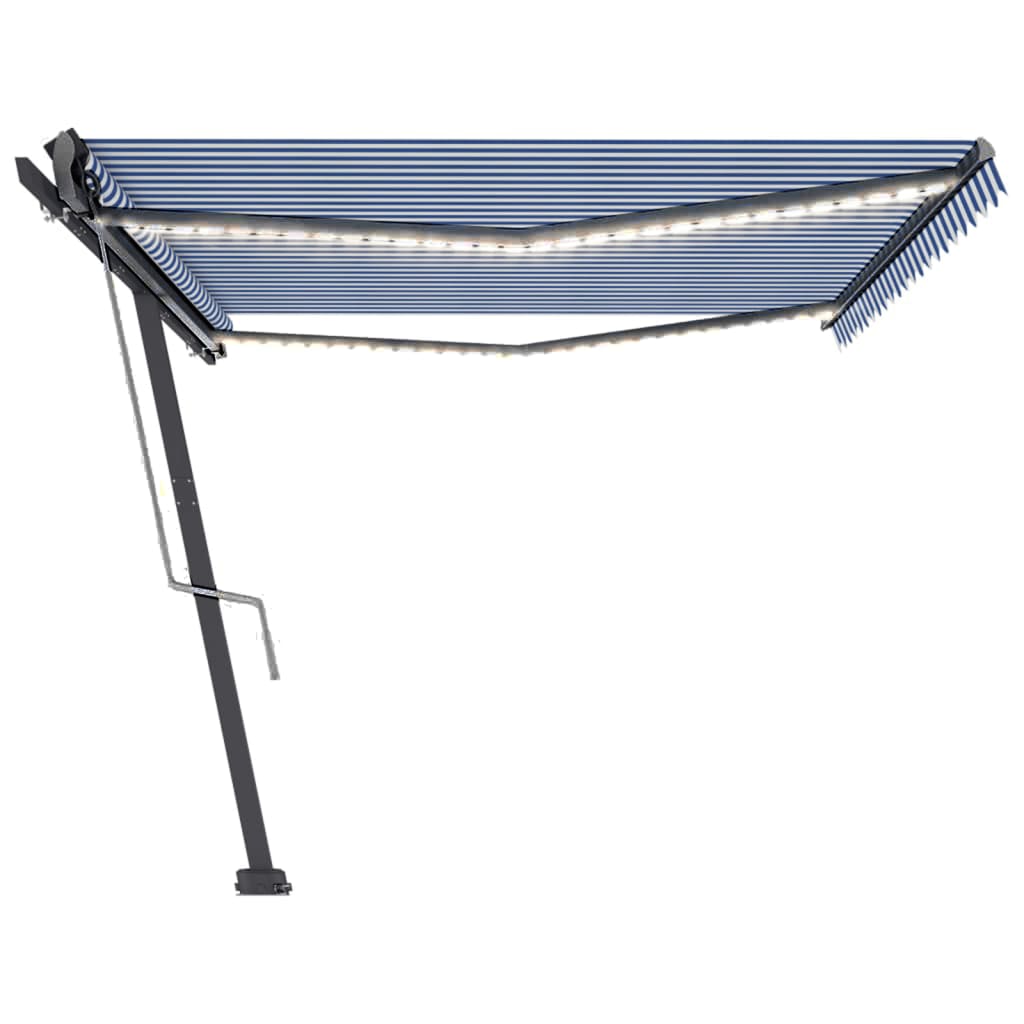 vidaXL Copertină automată cu senzor vânt&LED, albastru/alb 500x300 cm vidaXL Copertină automată cu senzor vânt&LED, albastru/alb 500x300 cm