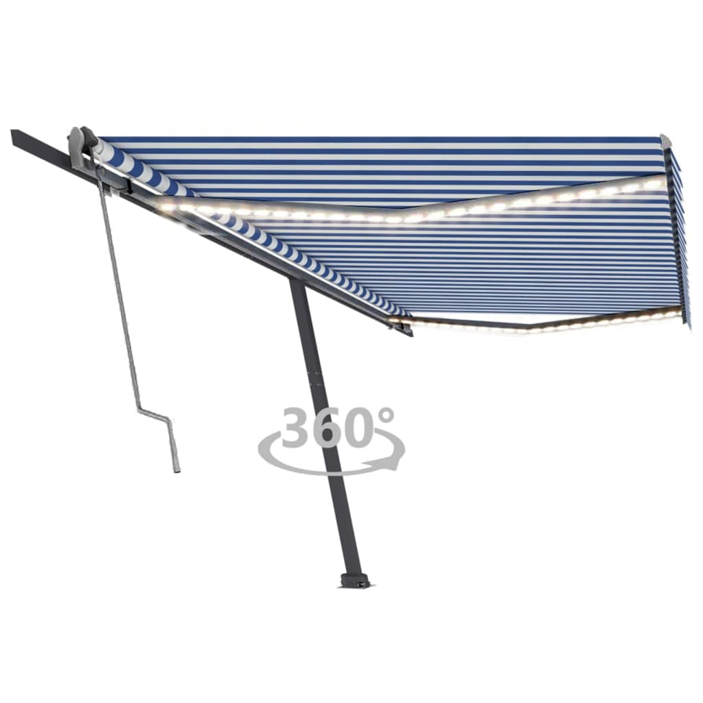 vidaXL Copertină automată cu senzor vânt&LED, albastru/alb 500x300 cm vidaXL Copertină automată cu senzor vânt&LED, albastru/alb 500x300 cm