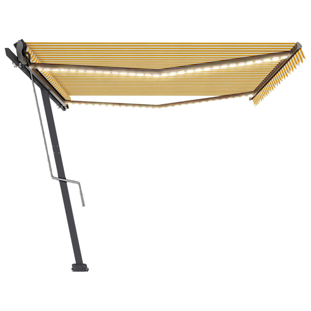 vidaXL Copertină automată cu senzor vânt&LED, galben/alb, 500x300 cm vidaXL Copertină automată cu senzor vânt&LED, galben/alb, 500x300 cm