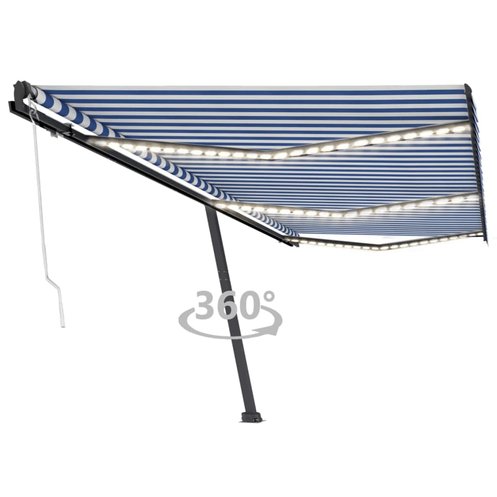 vidaXL Copertină automată cu senzor vânt&LED, albastru&alb, 600x300 cm vidaXL Copertină automată cu senzor vânt&LED, albastru&alb, 600x300 cm