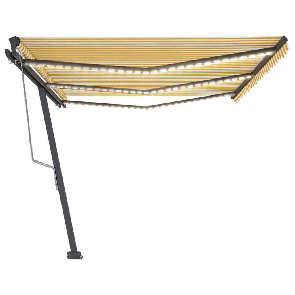 vidaXL Copertină automată cu senzor vânt & LED, galben&alb, 600x300 cm vidaXL Copertină automată cu senzor vânt & LED, galben&alb, 600x300 cm