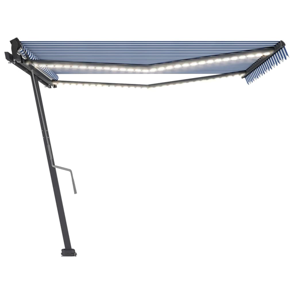 vidaXL Copertină retractabilă manual cu LED, albastru/alb, 400x350 cm