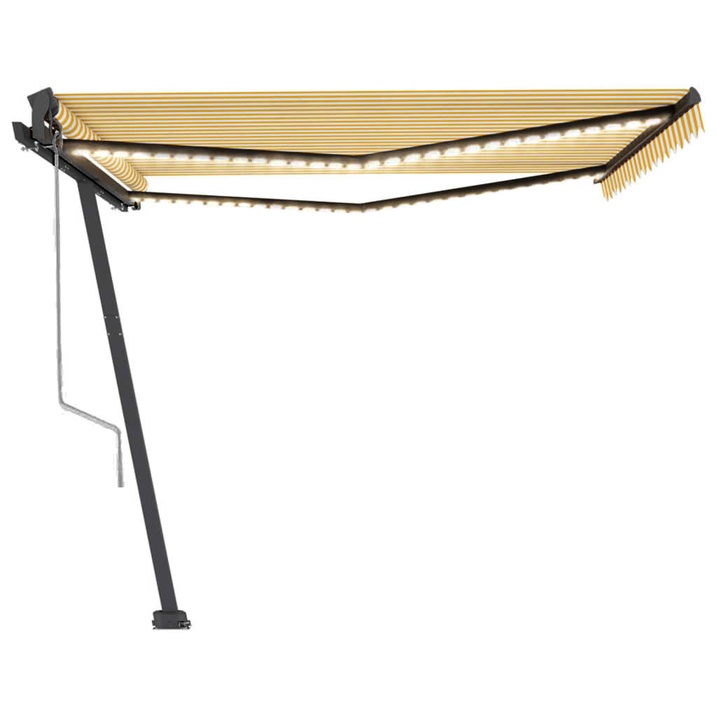 vidaXL Copertină automată cu senzor vânt&LED, galben/alb, 400x350 cm vidaXL Copertină automată cu senzor vânt&LED, galben/alb, 400x350 cm