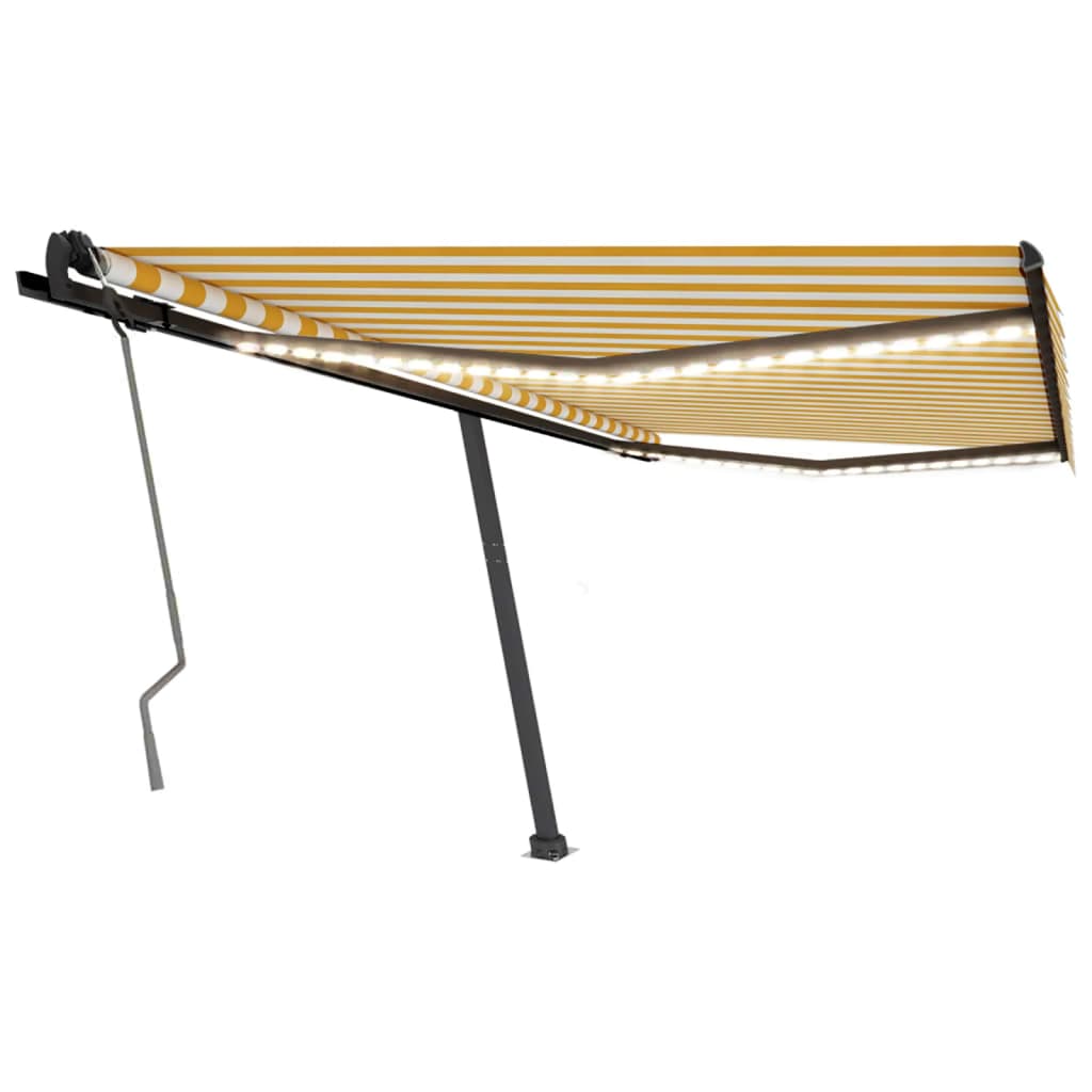 vidaXL Copertină retractabilă manual cu LED, galben și alb, 450x350 cm