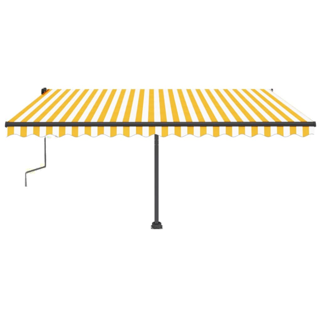 vidaXL Copertină retractabilă manual cu LED, galben și alb, 450x350 cm