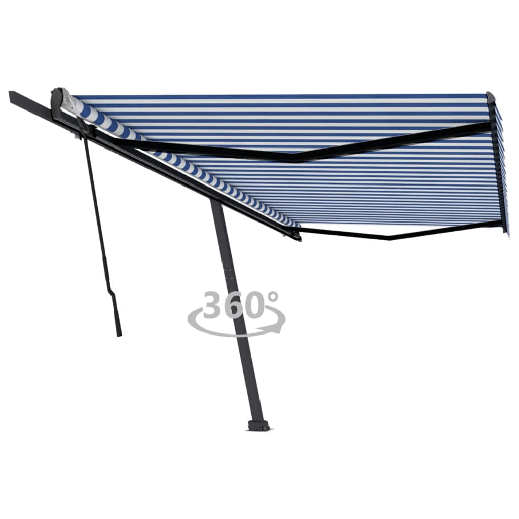 vidaXL Copertină autonomă retractabilă manual, albastru&alb 500x350 cm