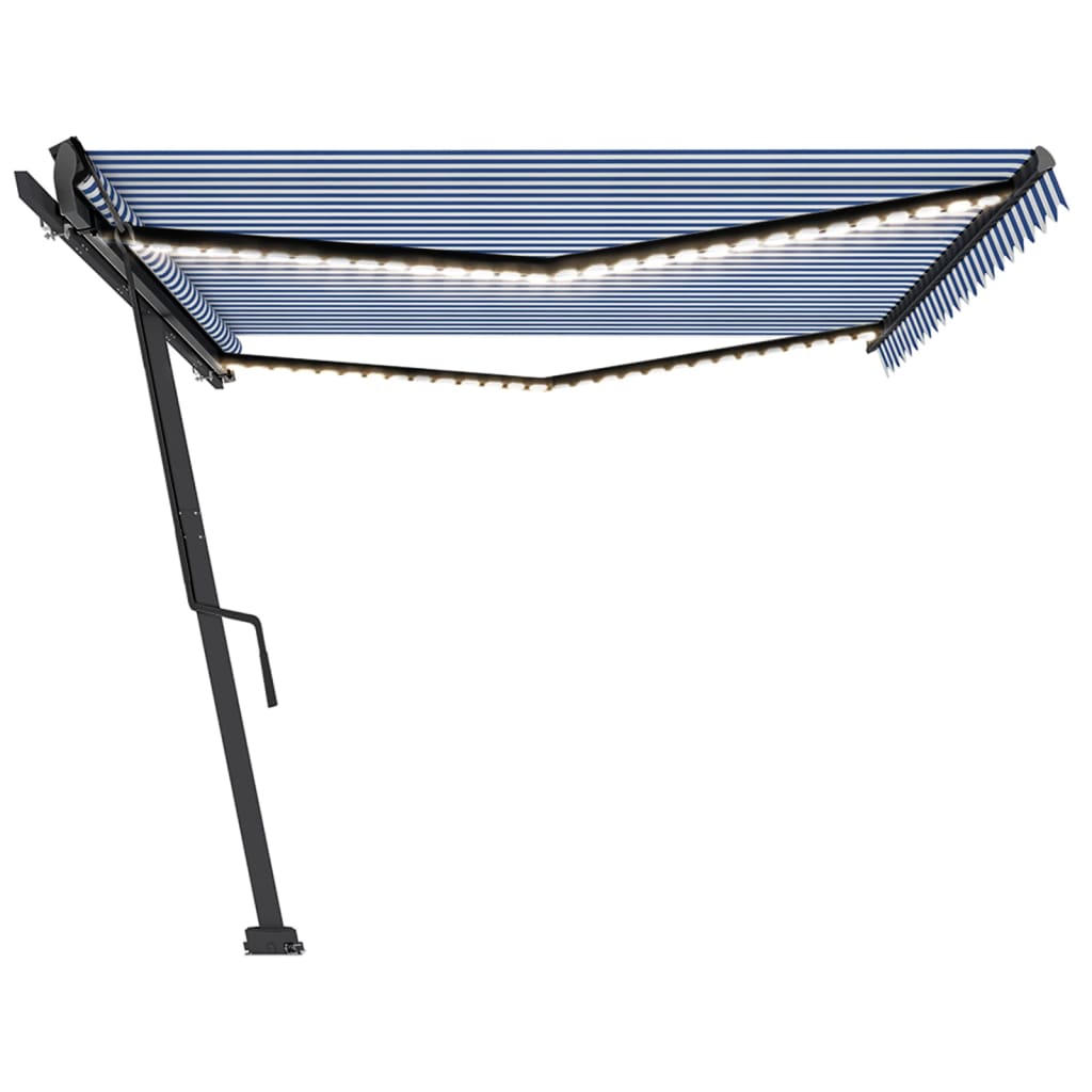 vidaXL Copertină retractabilă manual cu LED, albastru&alb, 500x350 cm