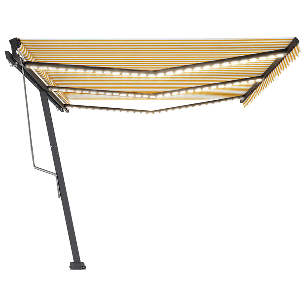 vidaXL Copertină automată cu senzor vânt&LED, galben/alb, 600x350 cm vidaXL Copertină automată cu senzor vânt&LED, galben/alb, 600x350 cm