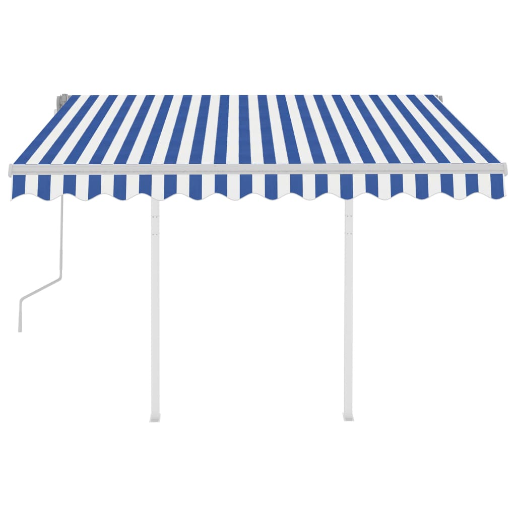 vidaXL Copertină retractabilă manual cu stâlpi, albastru/alb, 3x2,5 m