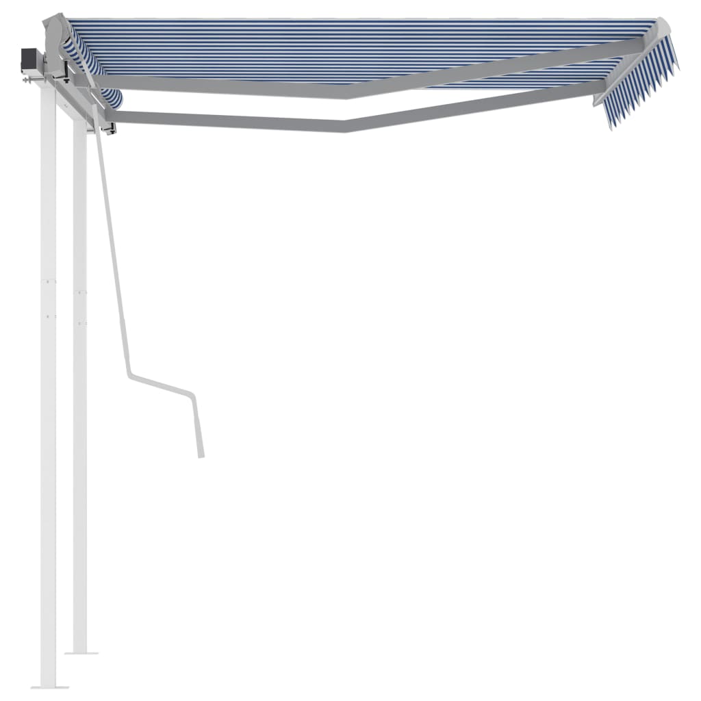 vidaXL Copertină retractabilă manual cu stâlpi, albastru/alb, 3x2,5 m