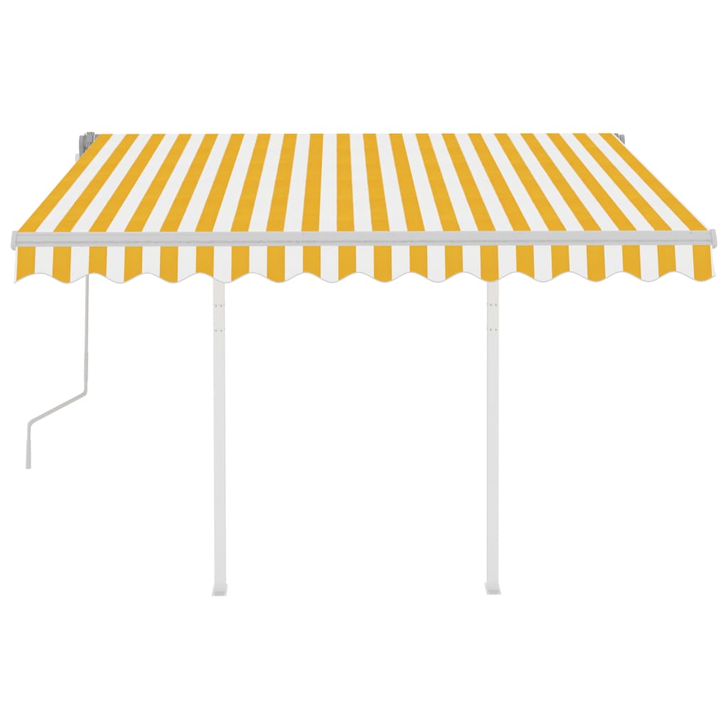 vidaXL Copertină retractabilă manual cu stâlpi, galben/alb, 3x2,5 m vidaXL Copertină retractabilă manual cu stâlpi, galben/alb, 3x2,5 m