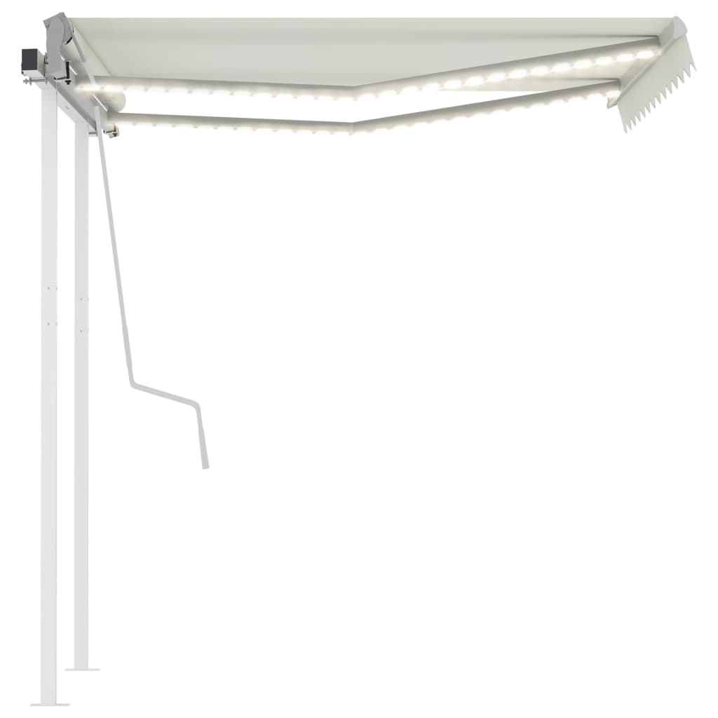 vidaXL Copertină retractabilă manual cu LED, crem, 3x2,5 m vidaXL Copertină retractabilă manual cu LED, crem, 3x2,5 m