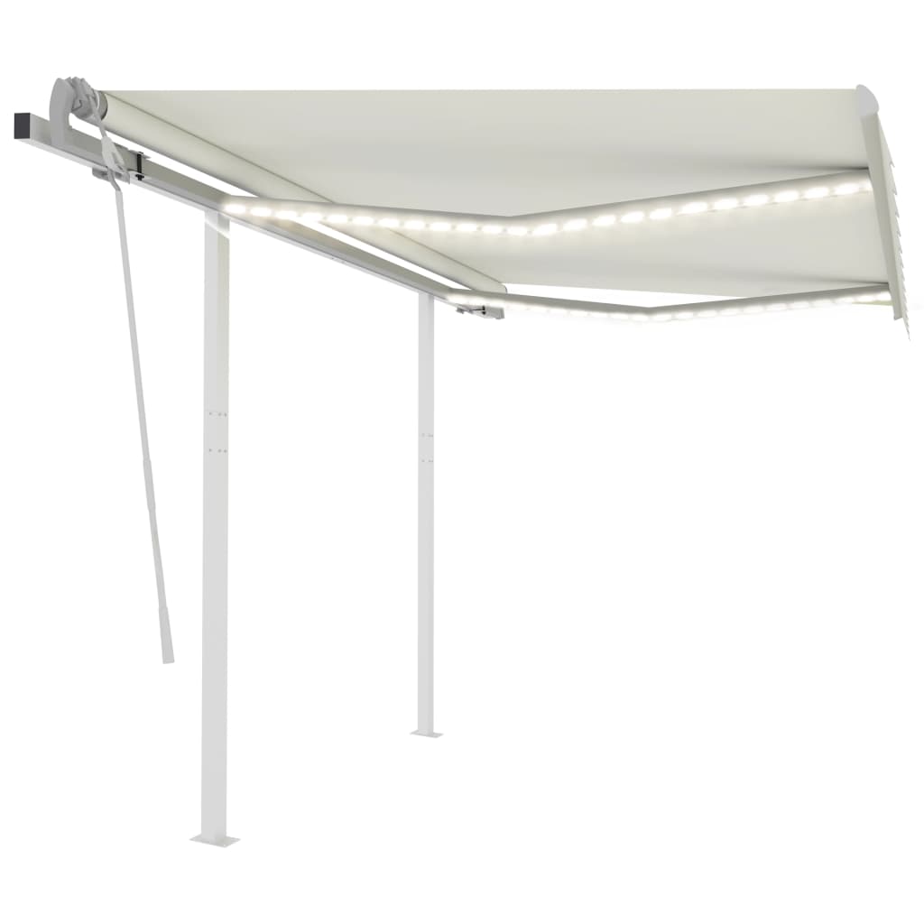 vidaXL Copertină retractabilă manual cu LED, crem, 3x2,5 m vidaXL Copertină retractabilă manual cu LED, crem, 3x2,5 m