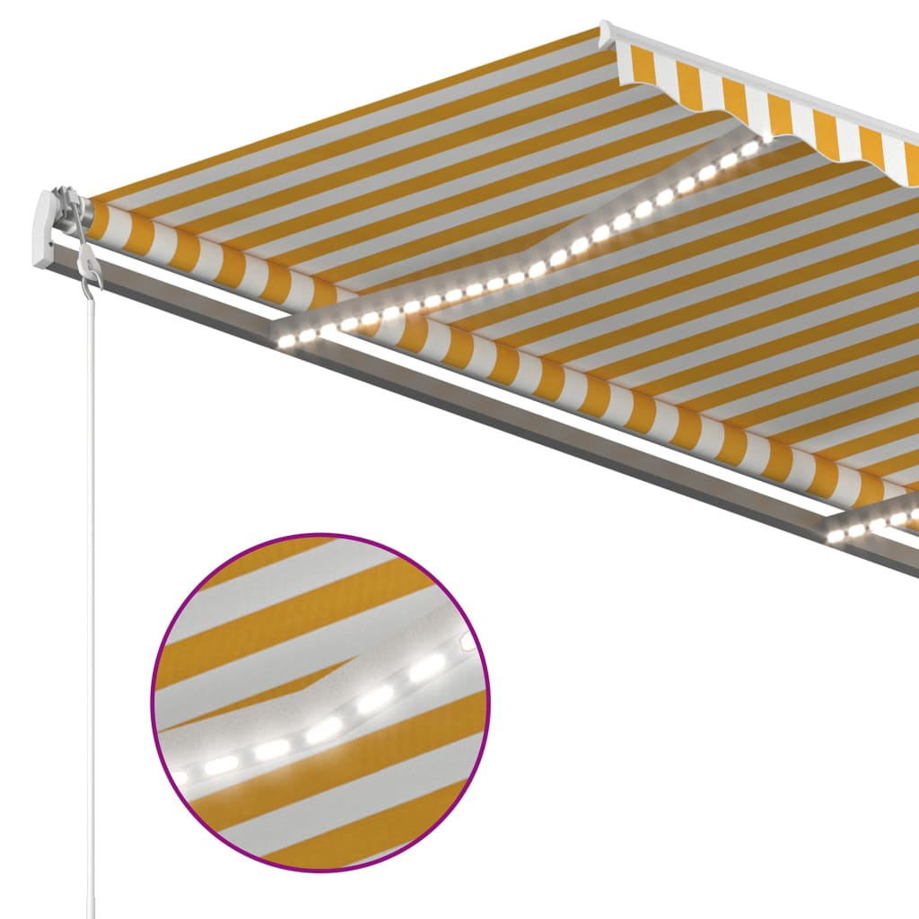 vidaXL Copertină retractabilă manual cu LED, galben & alb, 3x2,5 m vidaXL Copertină retractabilă manual cu LED, galben & alb, 3x2,5 m