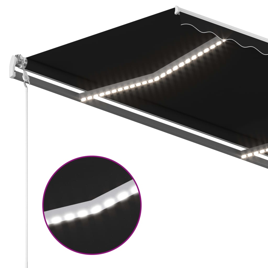 vidaXL Copertină retractabilă manual cu LED, antracit, 3x2,5 m vidaXL Copertină retractabilă manual cu LED, antracit, 3x2,5 m