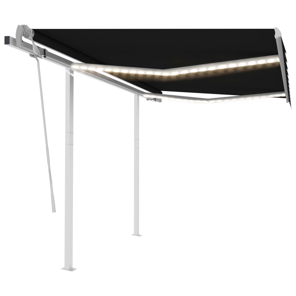 vidaXL Copertină retractabilă manual cu LED, antracit, 3x2,5 m vidaXL Copertină retractabilă manual cu LED, antracit, 3x2,5 m