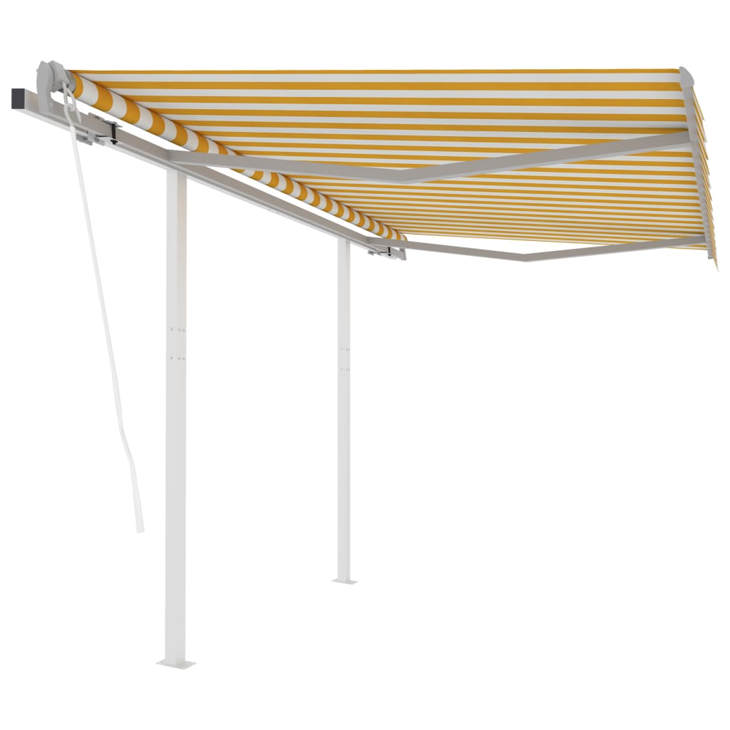 vidaXL Copertină retractabilă automat cu stâlpi, galben/alb, 3x2,5 m vidaXL Copertină retractabilă automat cu stâlpi, galben/alb, 3x2,5 m