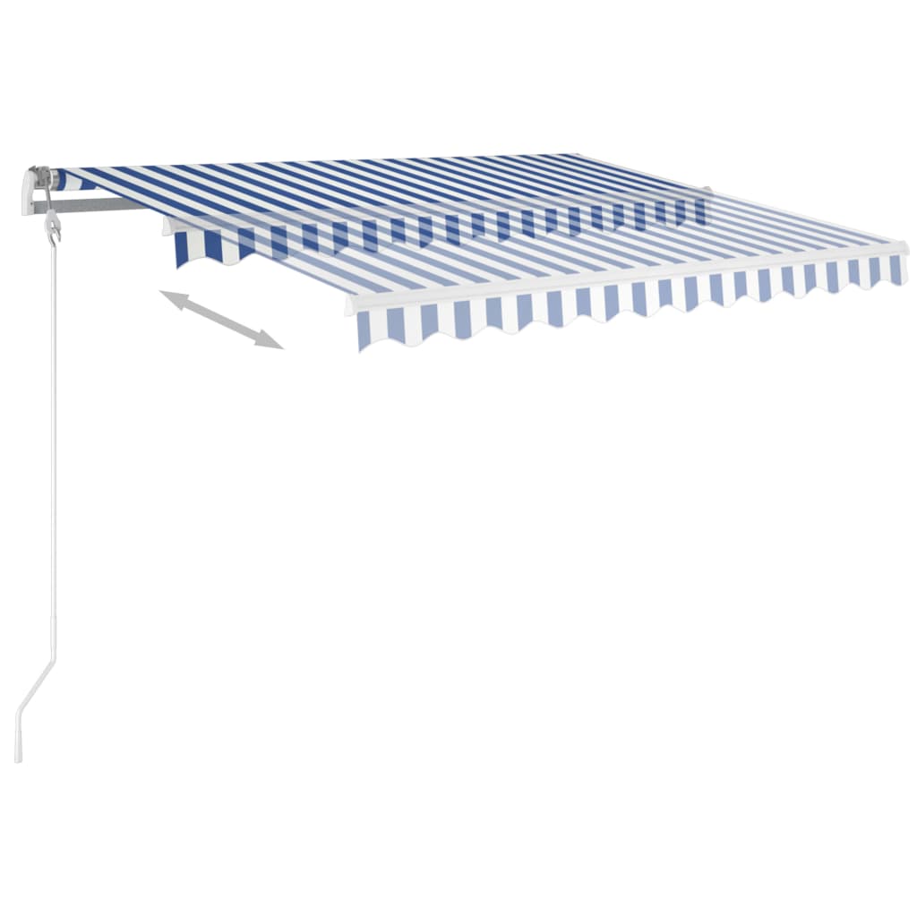 vidaXL Copertină retractabilă manual cu stâlpi albastru/alb 3,5x2,5 m vidaXL Copertină retractabilă manual cu stâlpi albastru/alb 3,5x2,5 m